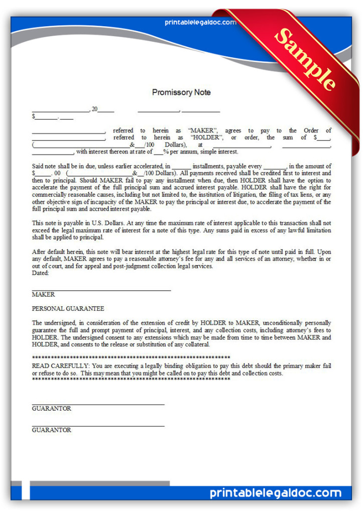 Free Printable Promissory Note Form