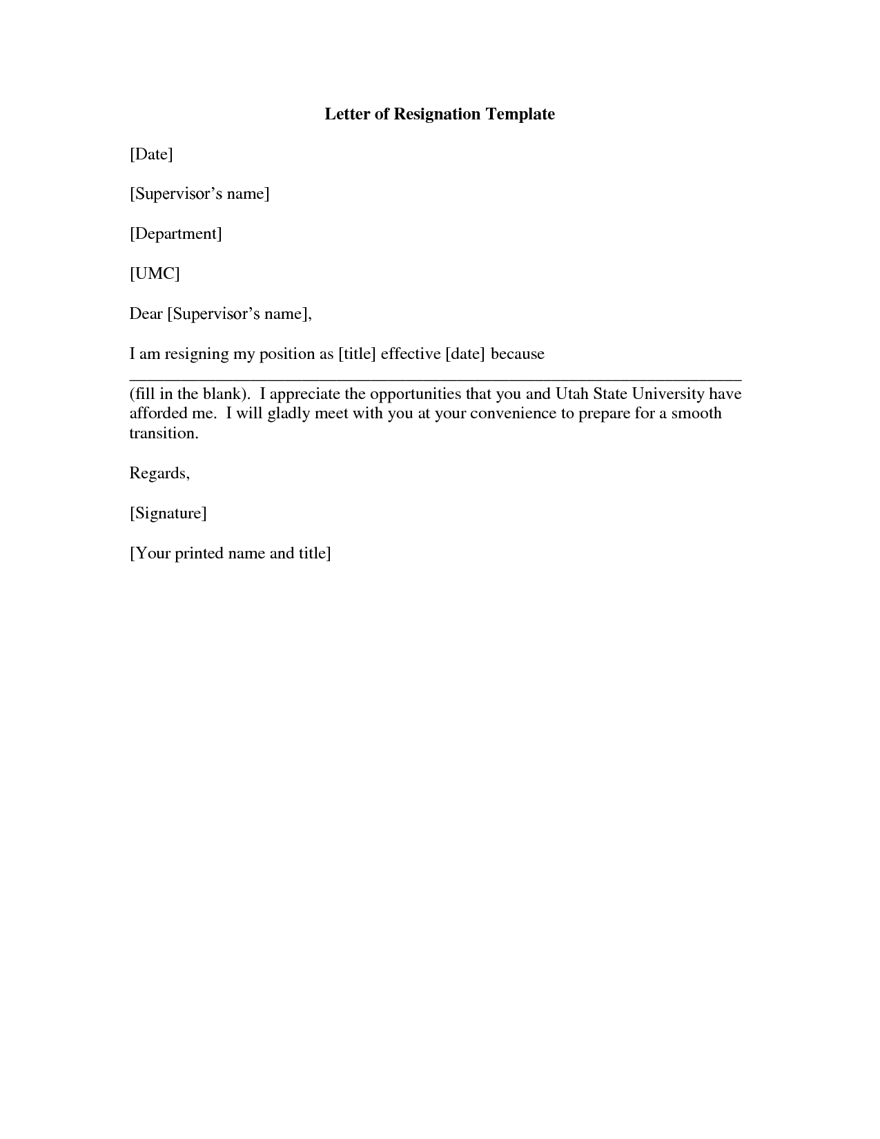 Free Sample Of Resignation Letter