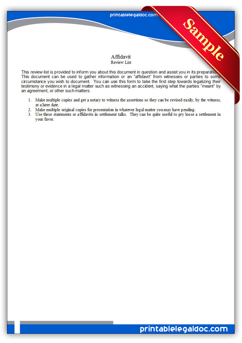 Affidavit Form Free Printable Free Printable Affidavit Form