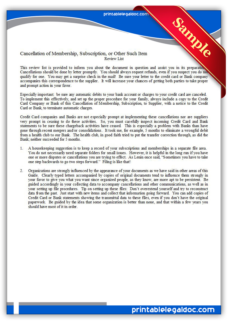 Cancellation Of Membership, Subscription Form Free Printable Free Printable Cancellation Of Membership, Subscription Form