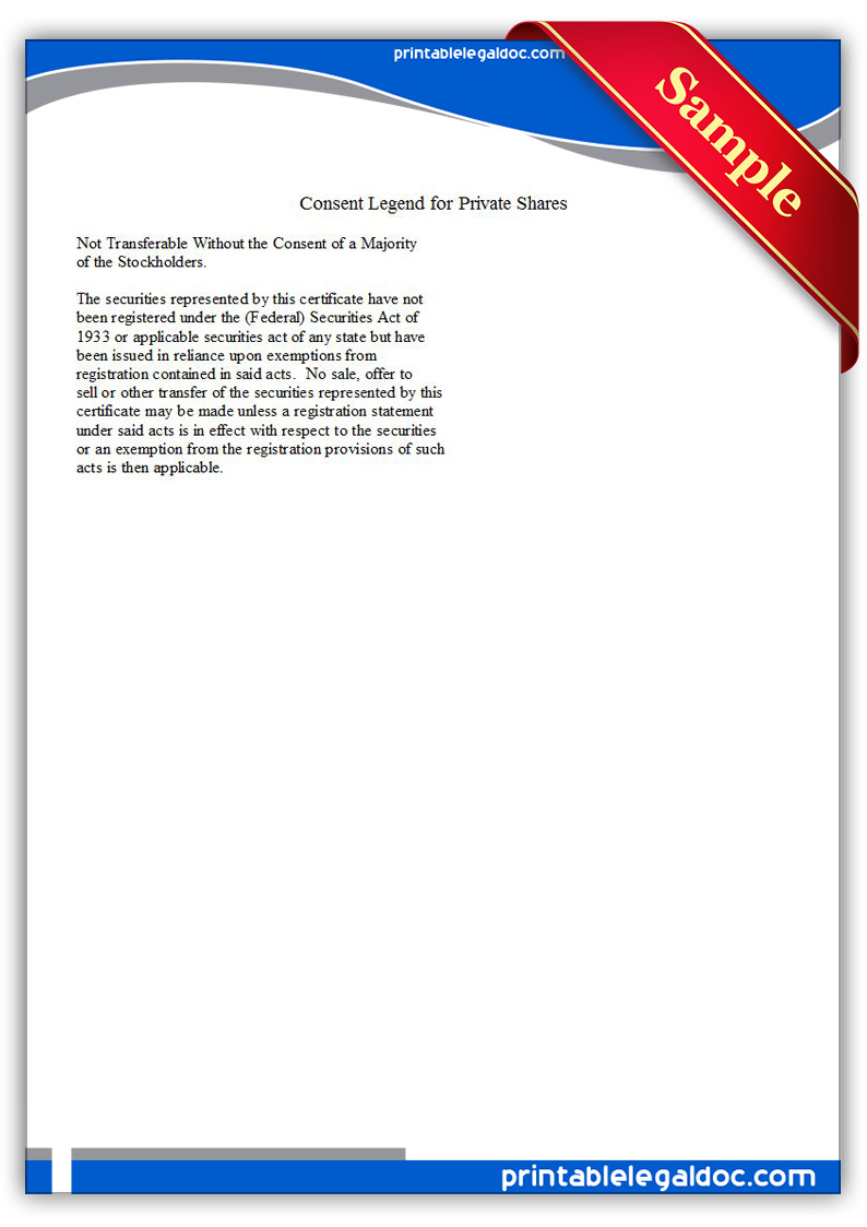 Free Printable Consent Legend For Private Shares Form
