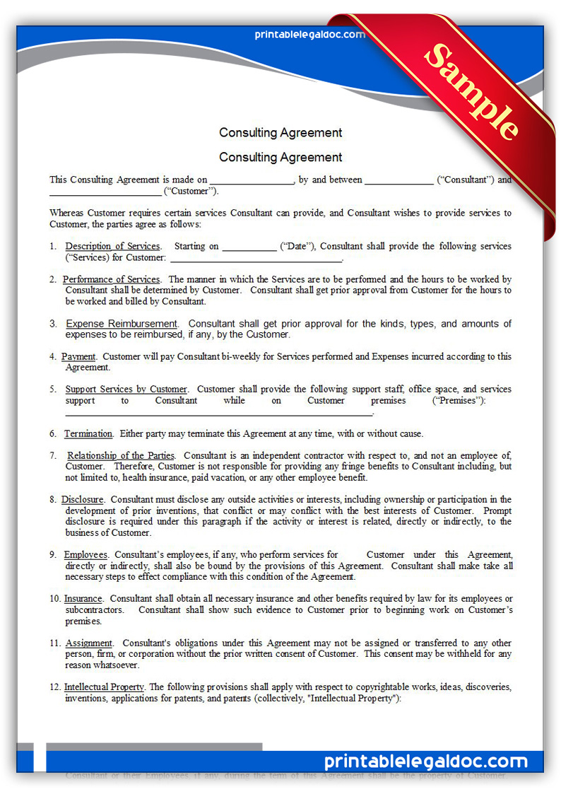 Free Printable Consulting Agreement Form
