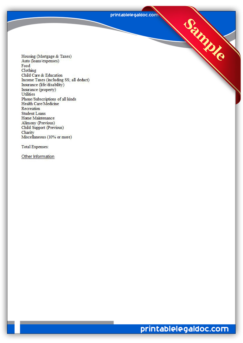 Free Printable Divorce Work Sheet Form
