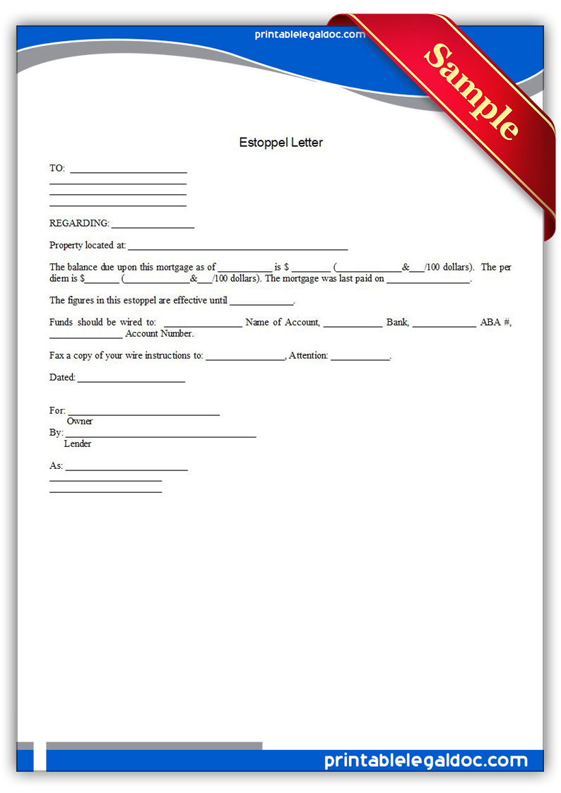 Free Printable Estoppel Letter Form
