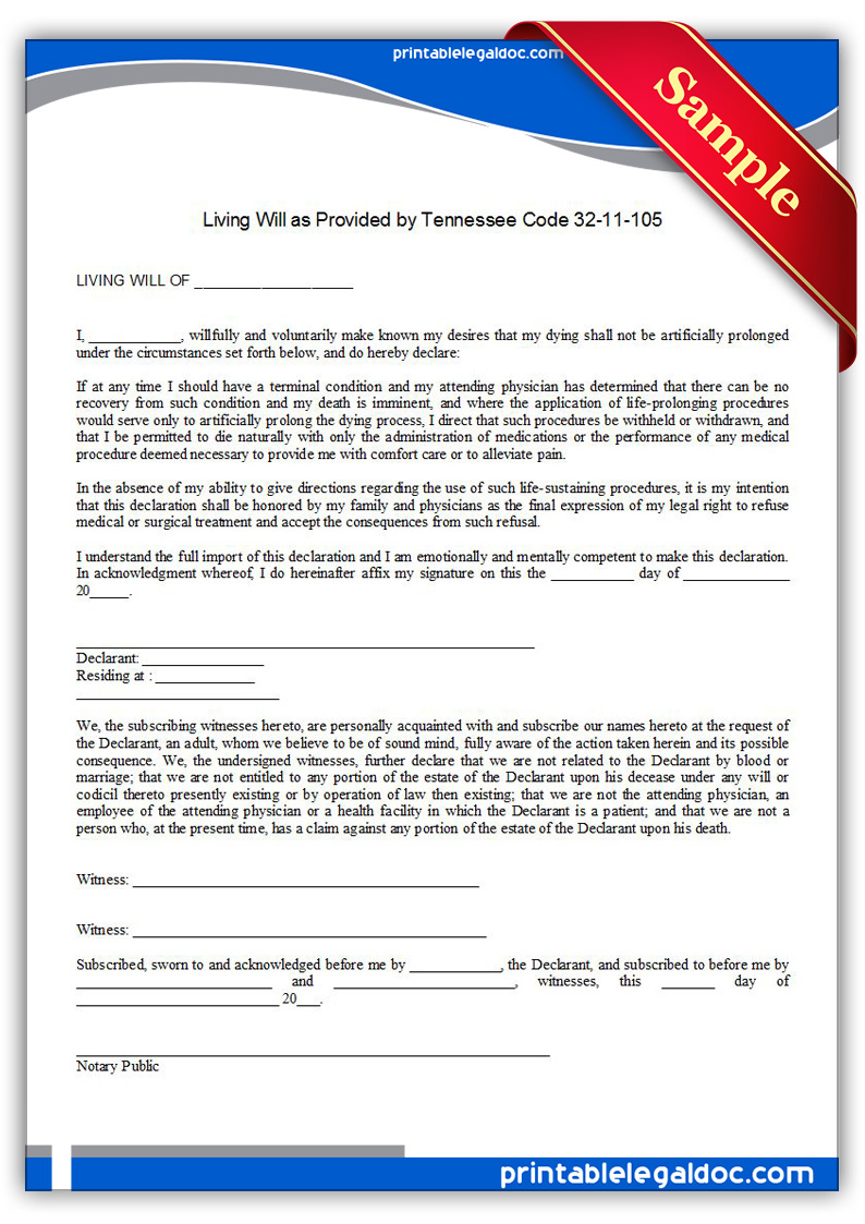 Life Sustaining Statute, Tennessee Form Free Printable Free Printable Life Sustaining Statute, Tennessee Form