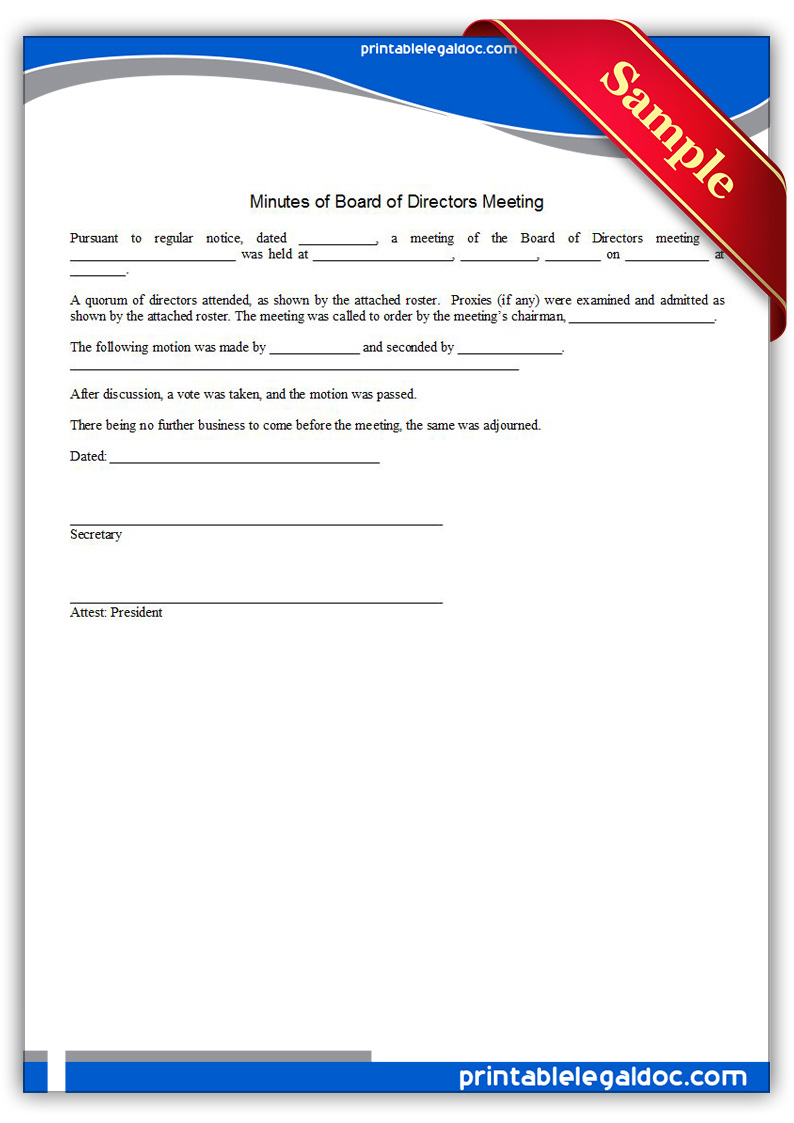 Free Printable Minutes Of Board Of Directors Meeting Form