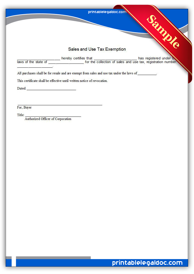 Sales And Use Tax Exemption Form Free Printable Free Printable Sales And Use Tax Exemption Form