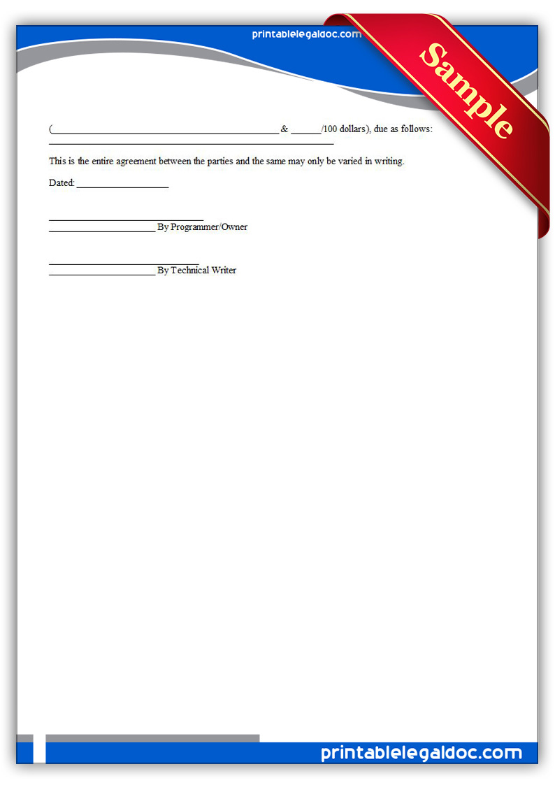 Free Printable Technical Manual Writing Agreement Form