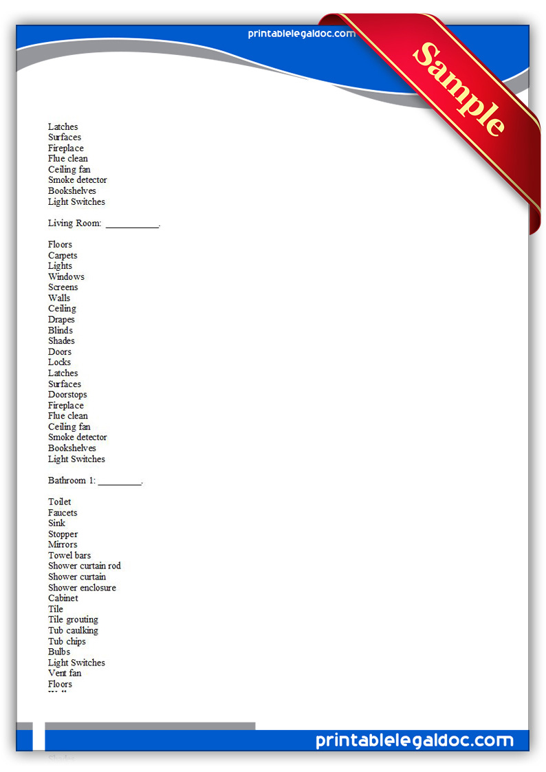 Free Printable Tenant's Preinspection List Form