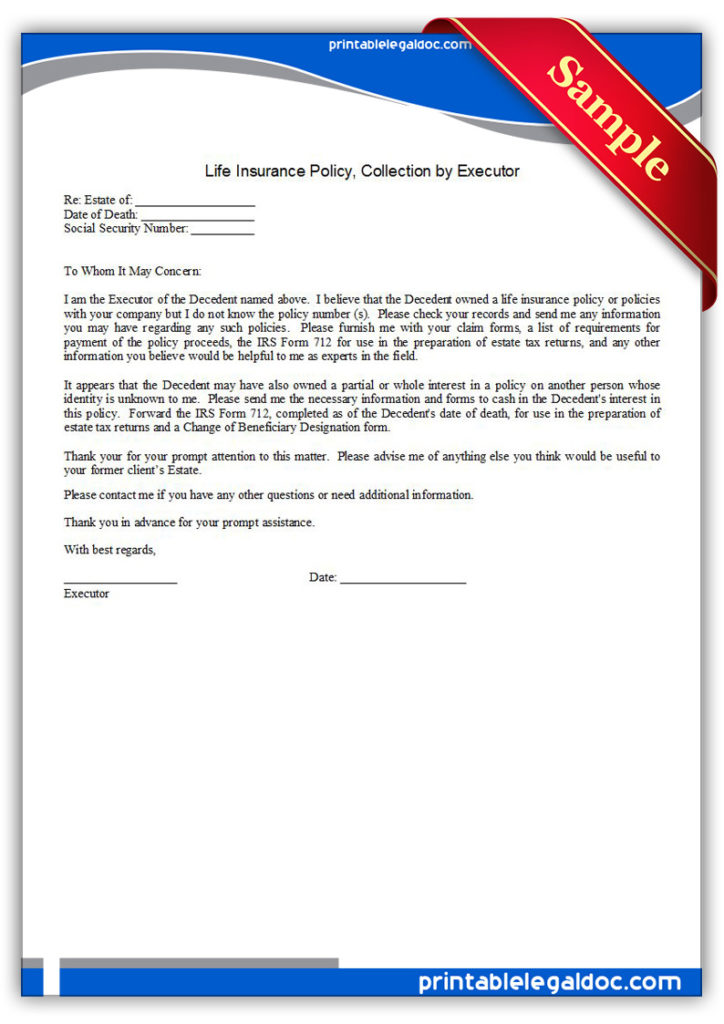Printable-Life-Insurance-Policy,-Collection-by-Executor-Form