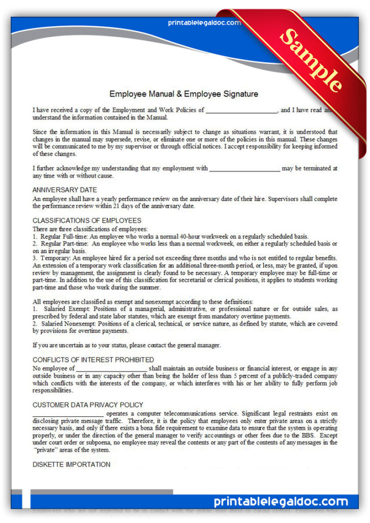 Printable-Employment-Manual-&-Employee-Signature-Form