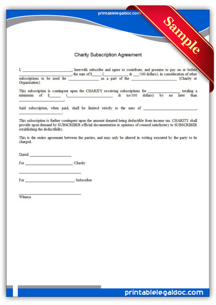 Printable-Charity-Subscription-Agreement-Form