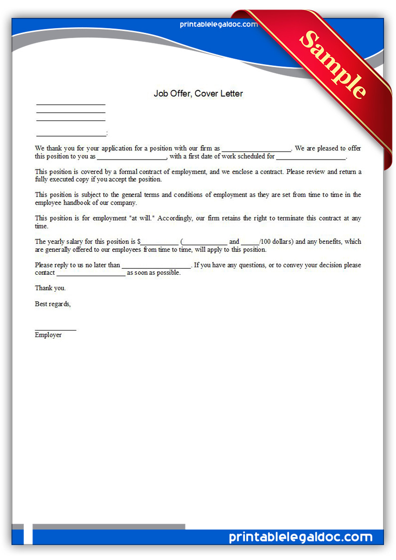 Free Printable Job Offer, Cover Letter Form (GENERIC)