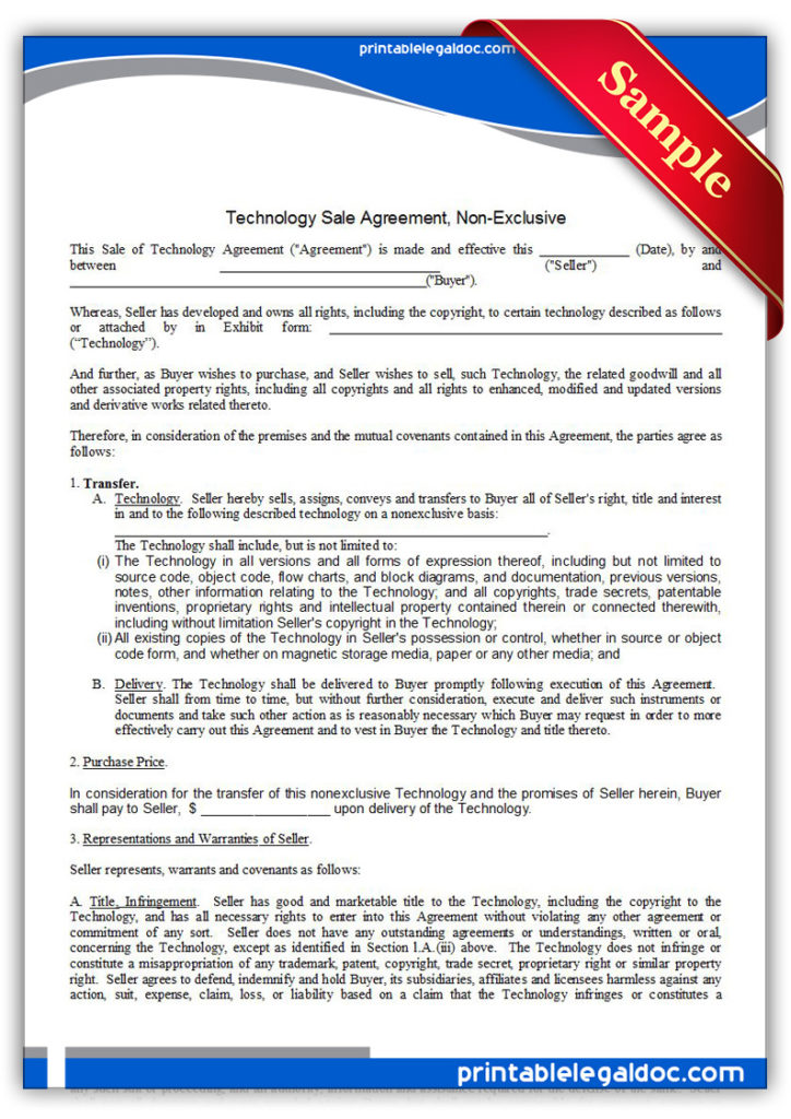 Printable-Technology-Sale-Agreement,-Non-Exclusive-Form