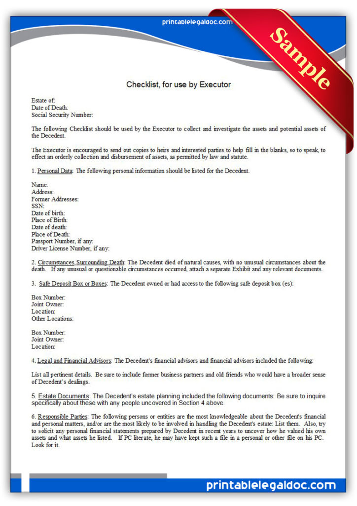 Printable-Checklist,-for-use-by-Executor-Form