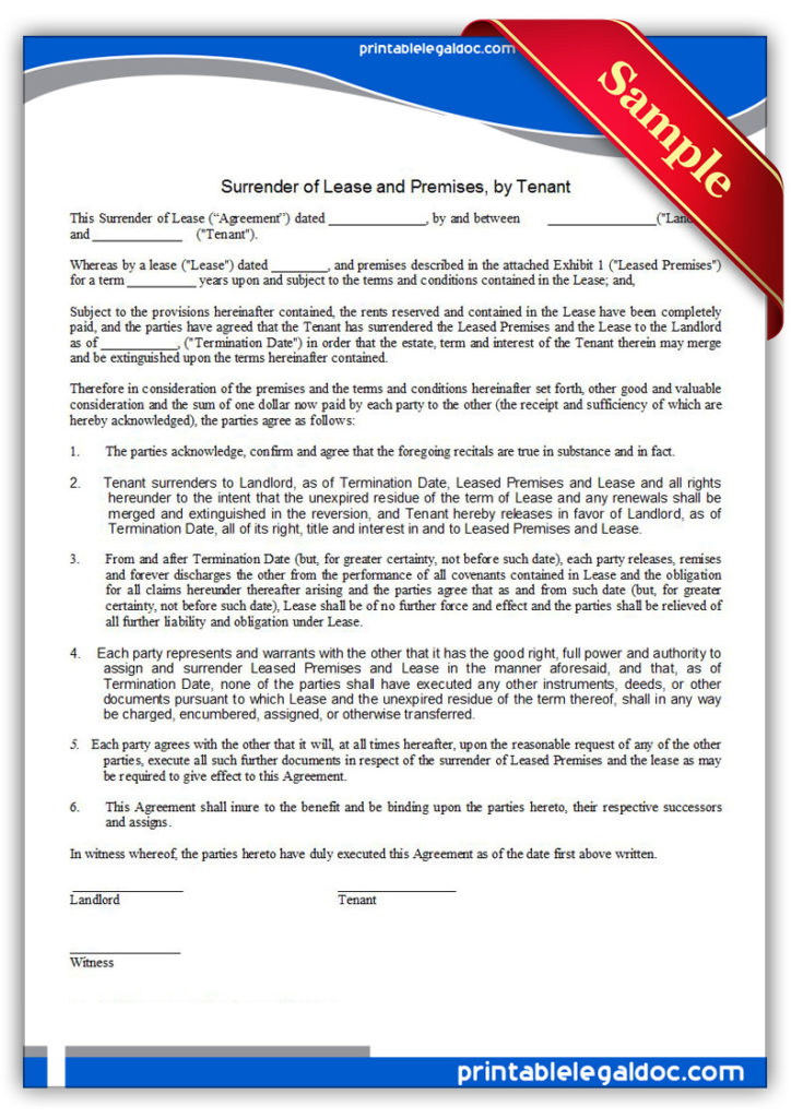 Printable-Surrender-of-Lease-&-Premises,-by-Tenant-Form