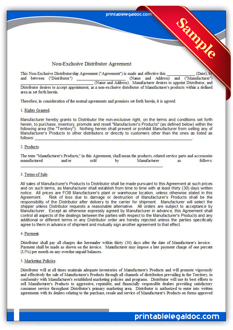 Exclusive Distribution Agreement Template Free from www.printablelegaldoc.com