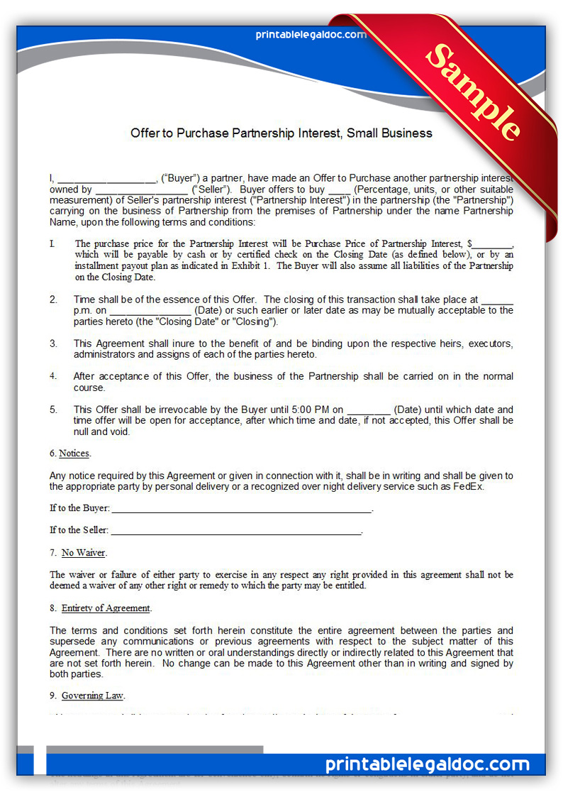 Offer To Purchase Partnership Interest