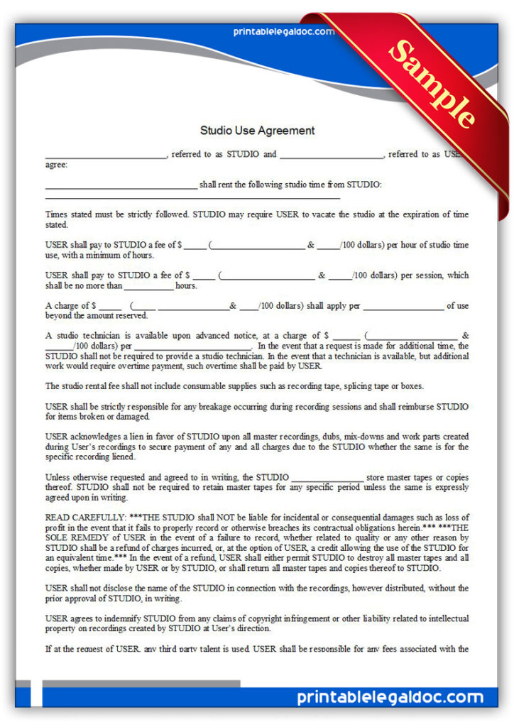Printable-Studio-Use-Agreement-Form