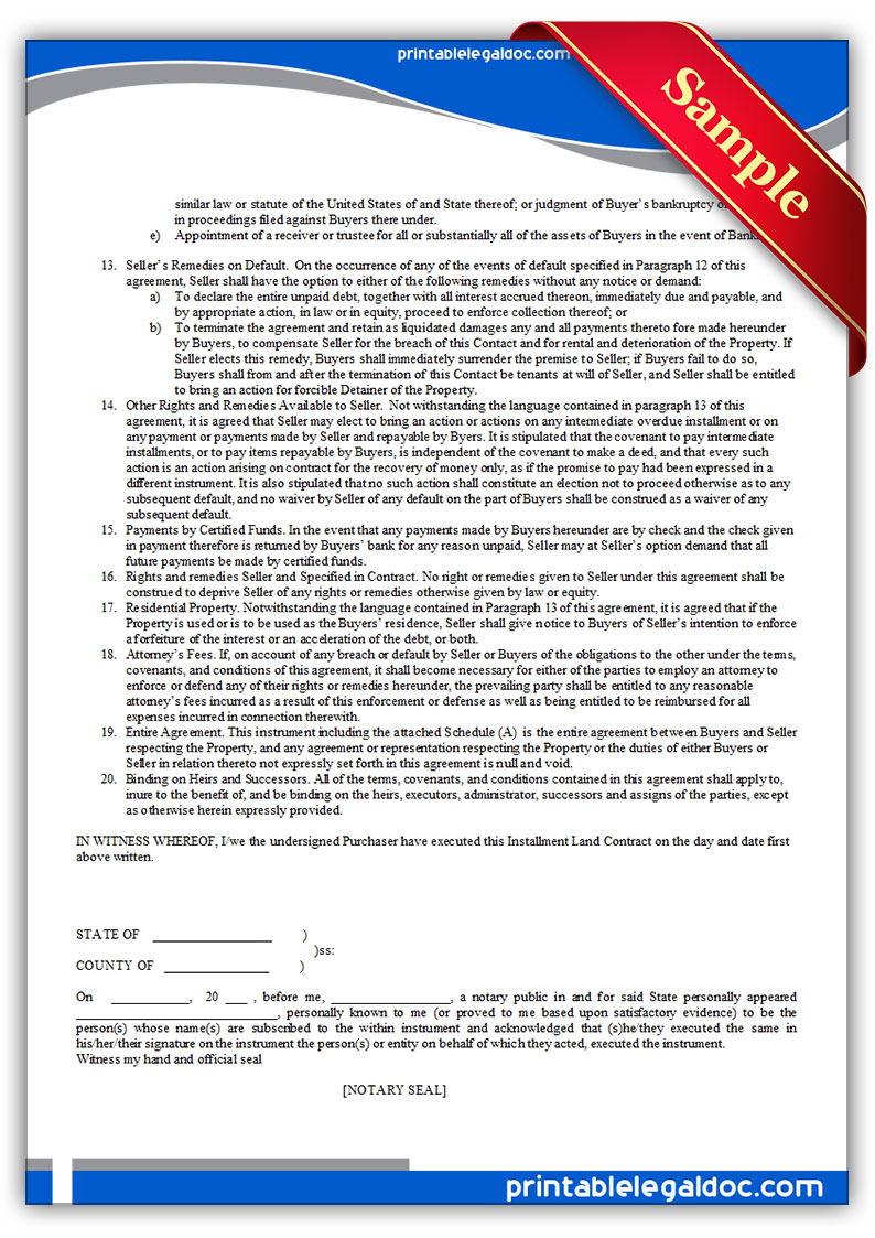 Free Printable Contract For Deed Form North Dakota Printable Forms 