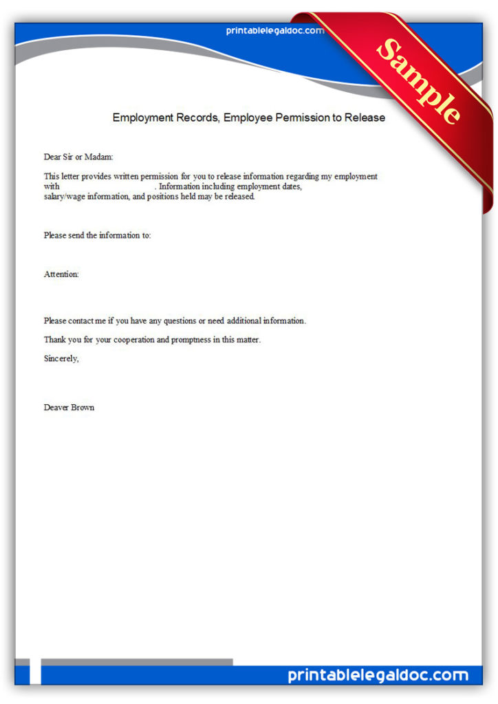 Printable-Employment-Records,-Employee-Permission-to-Release-Form