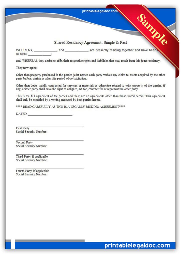 Printable-Residence-Sharing-Agreement,-Simple-&-Past-Form