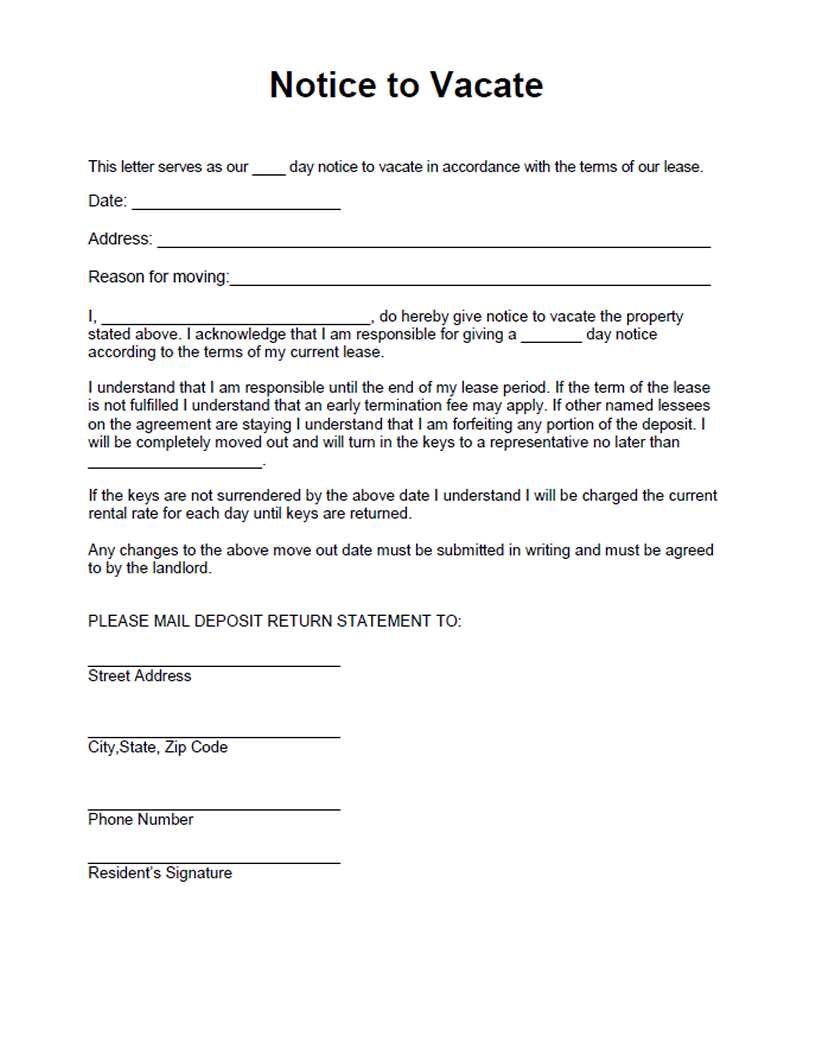 Printable Notice To Vacate Form Printable World Holiday