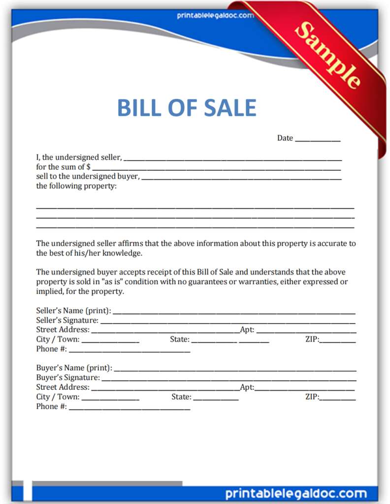 Free Printable Bill of Sale Templates Form (GENERIC)