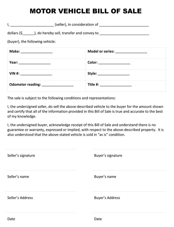 Free Printable Auto Bill Of Sale Form GENERIC free-printable-auto-bill-of-sale-form-generic