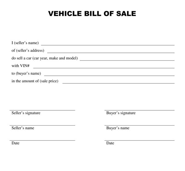 Sample Bill Of Sale Template