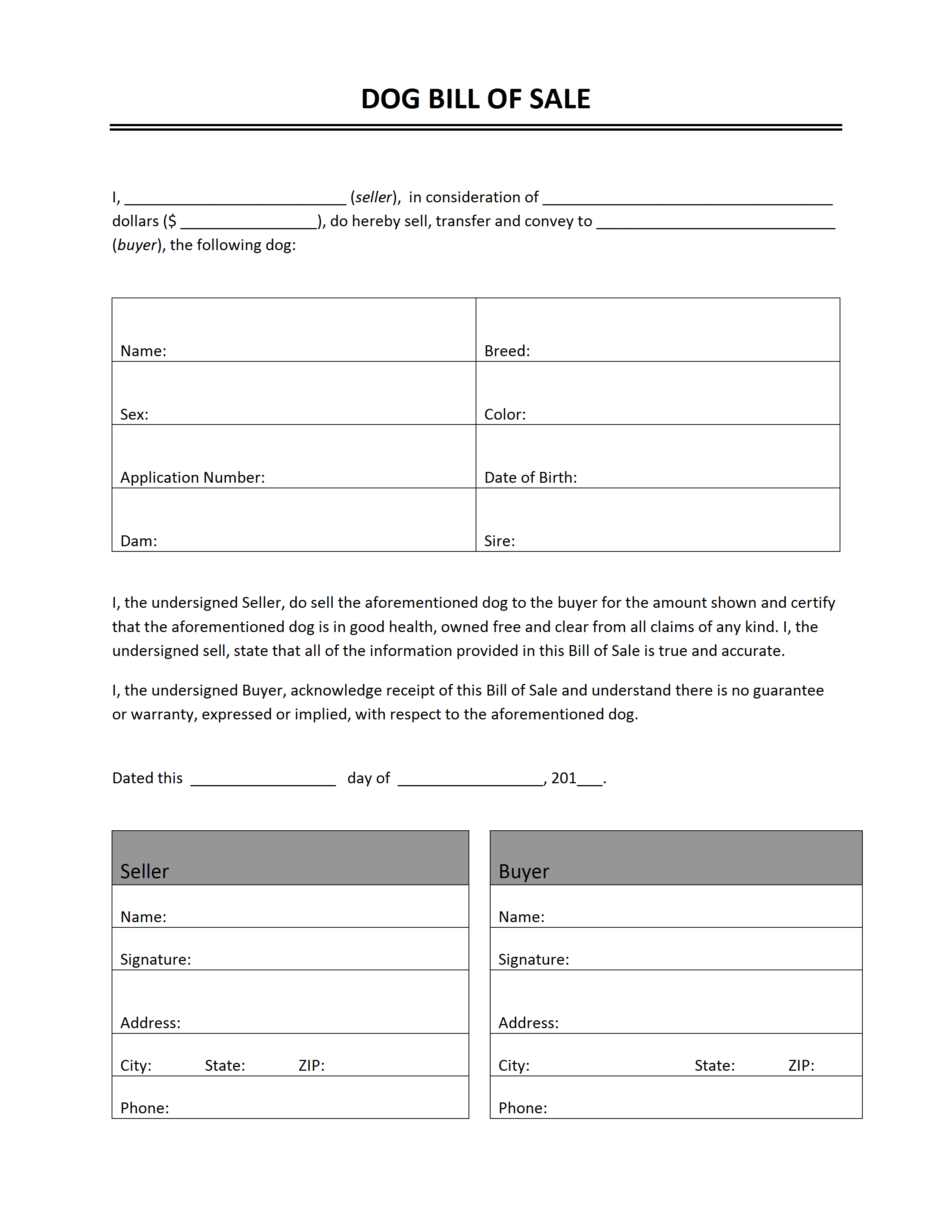 Free Printable Bill Of Sale Templates Form GENERIC 