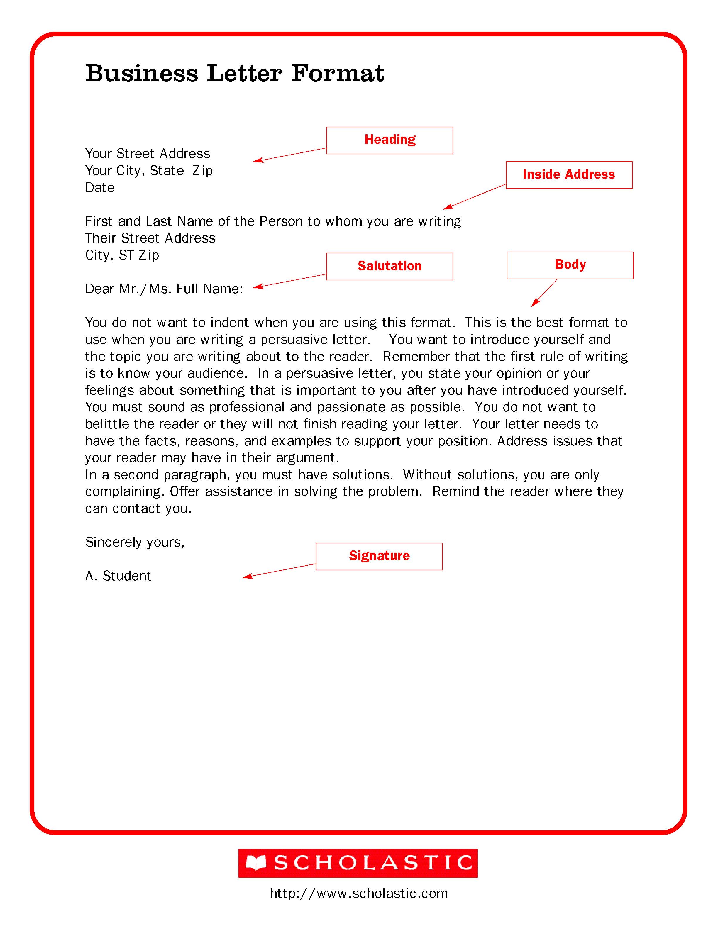 Free Printable Business Letter Template Form GENERIC 