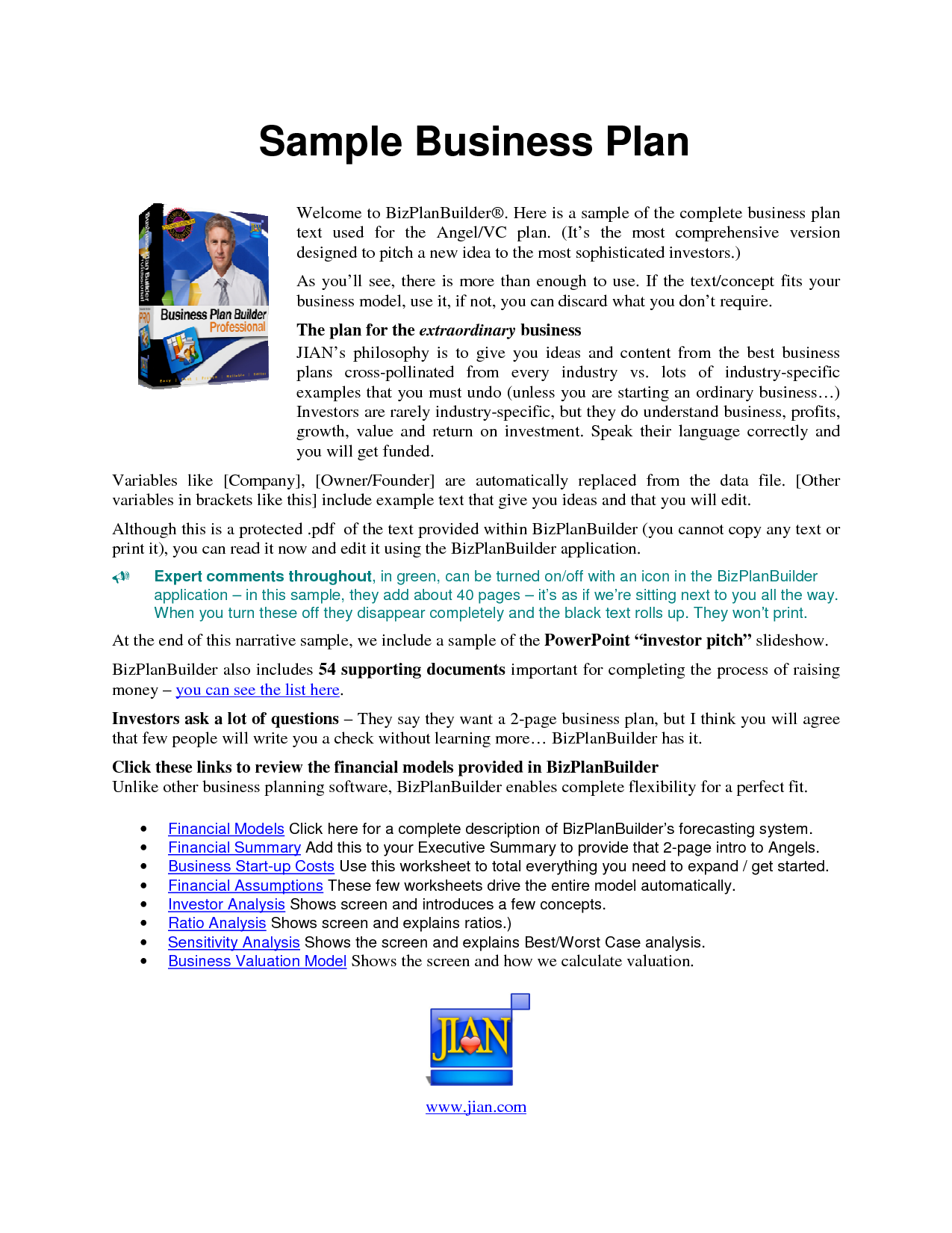 Free Printable Business Plan Sample Form GENERIC 