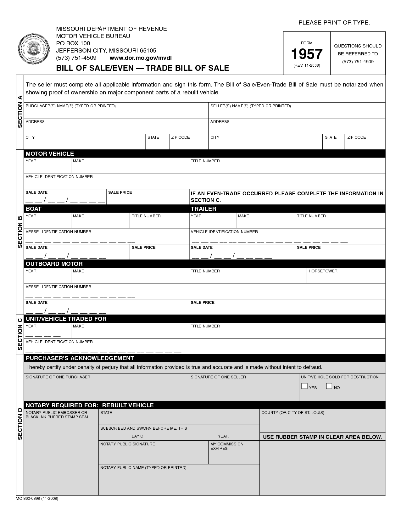 Free Printable Camper Bill Of Sale Form Free Form Generic