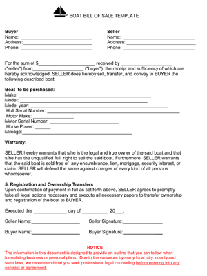 Free Boat Vessel Bill Of Sale Form Pdf Word Eforms