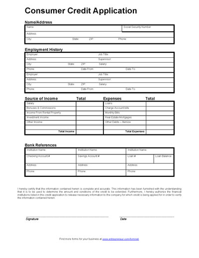Free Printable Business Credit Application Form Form (GENERIC)