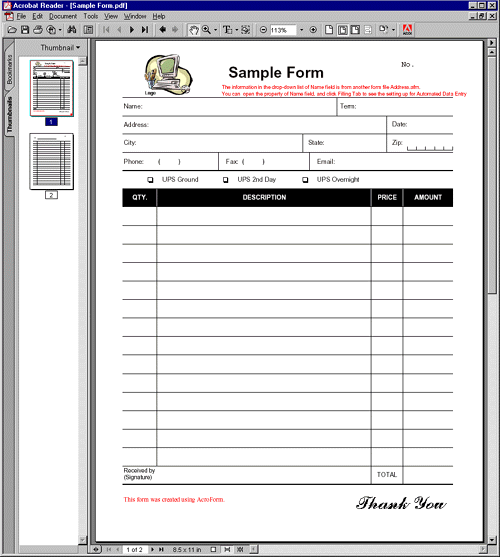 Free Printable Business Forms Form (GENERIC)