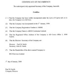 Certificate Of Incumbency