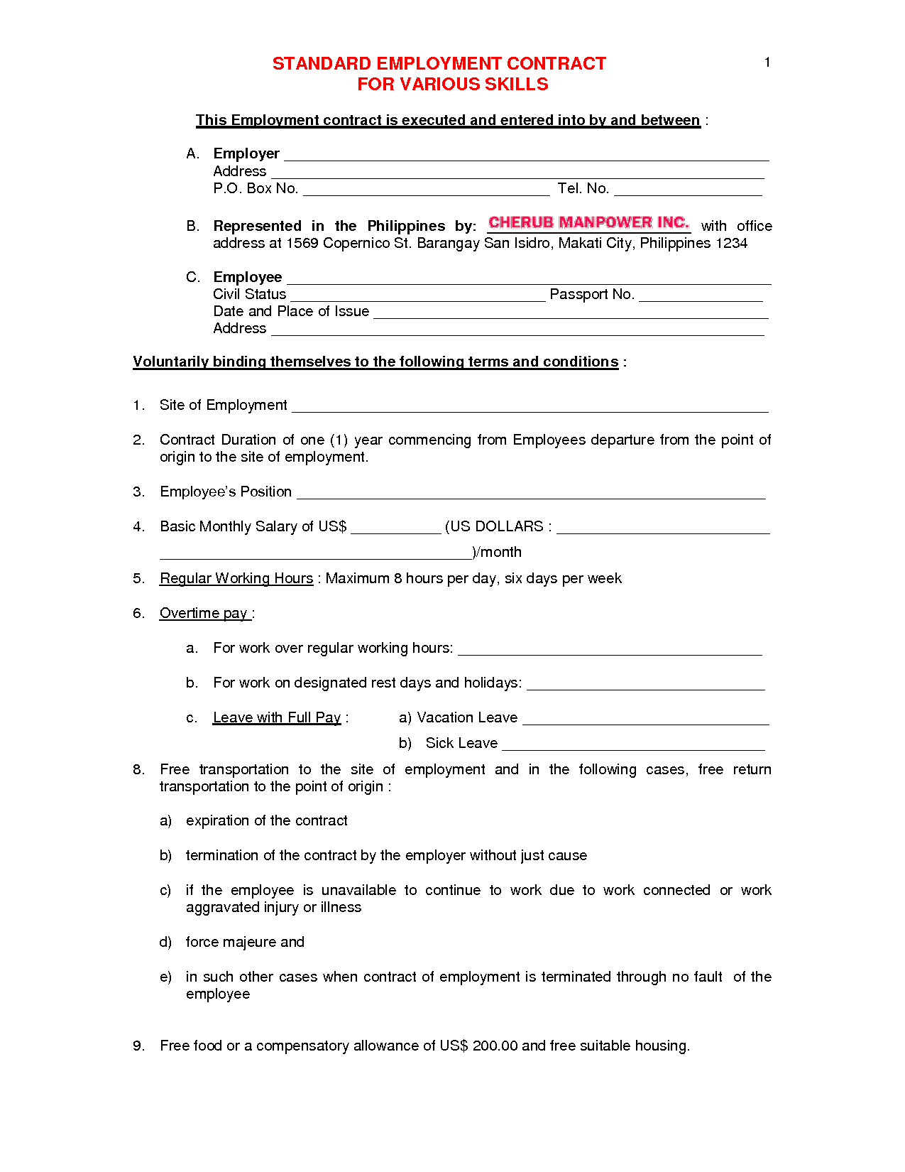 Employment Contract Template Word