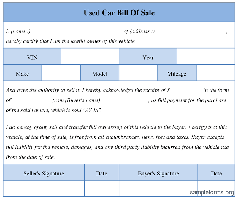 free downloadable bill of sale template for car