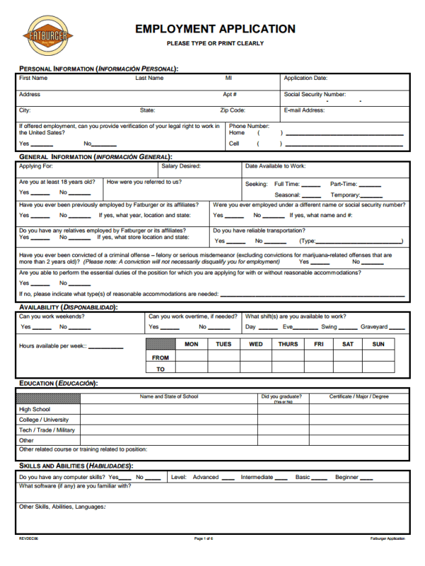 General Employment Application Template from www.printablelegaldoc.com