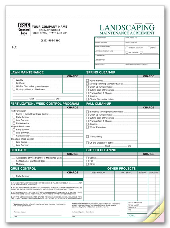 Free Printable Lawn Service Contract Form (GENERIC)