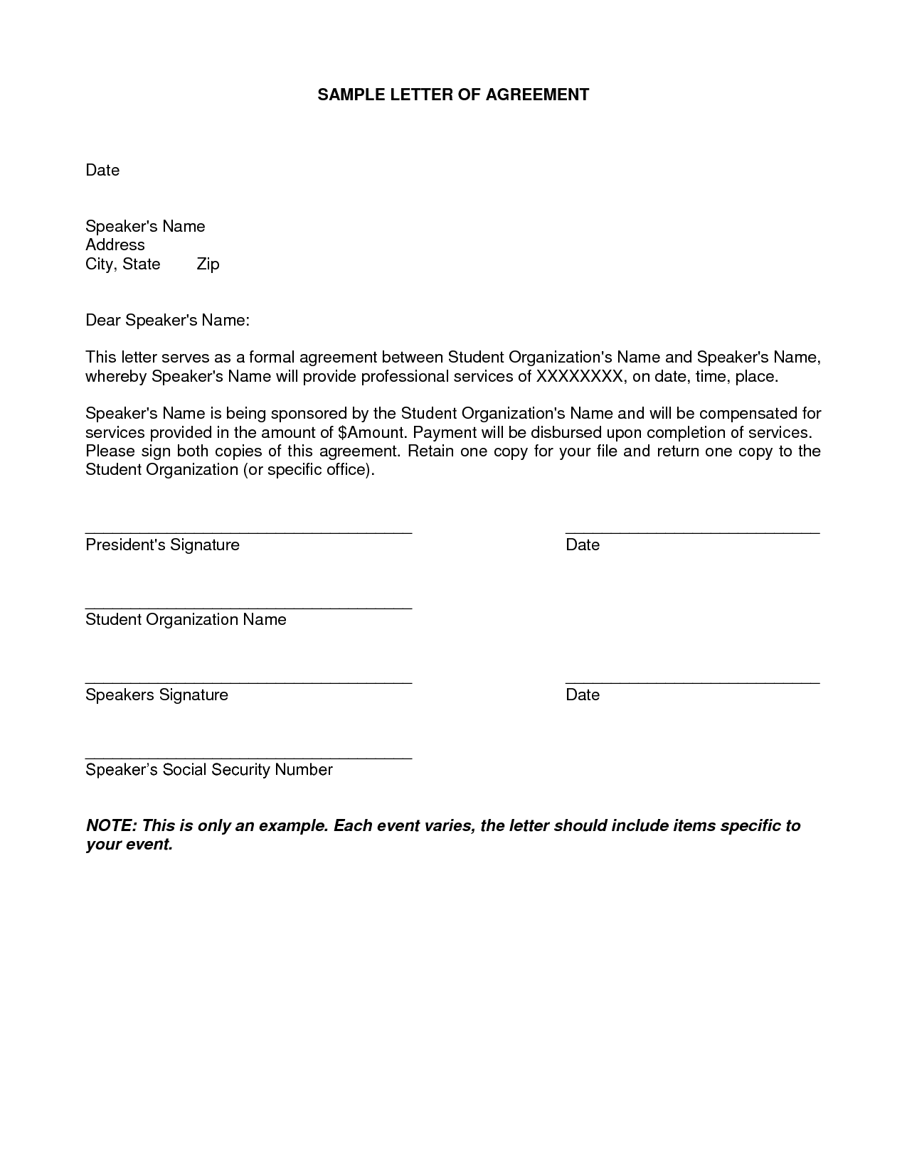 Letter Of Agreement Sample from www.printablelegaldoc.com