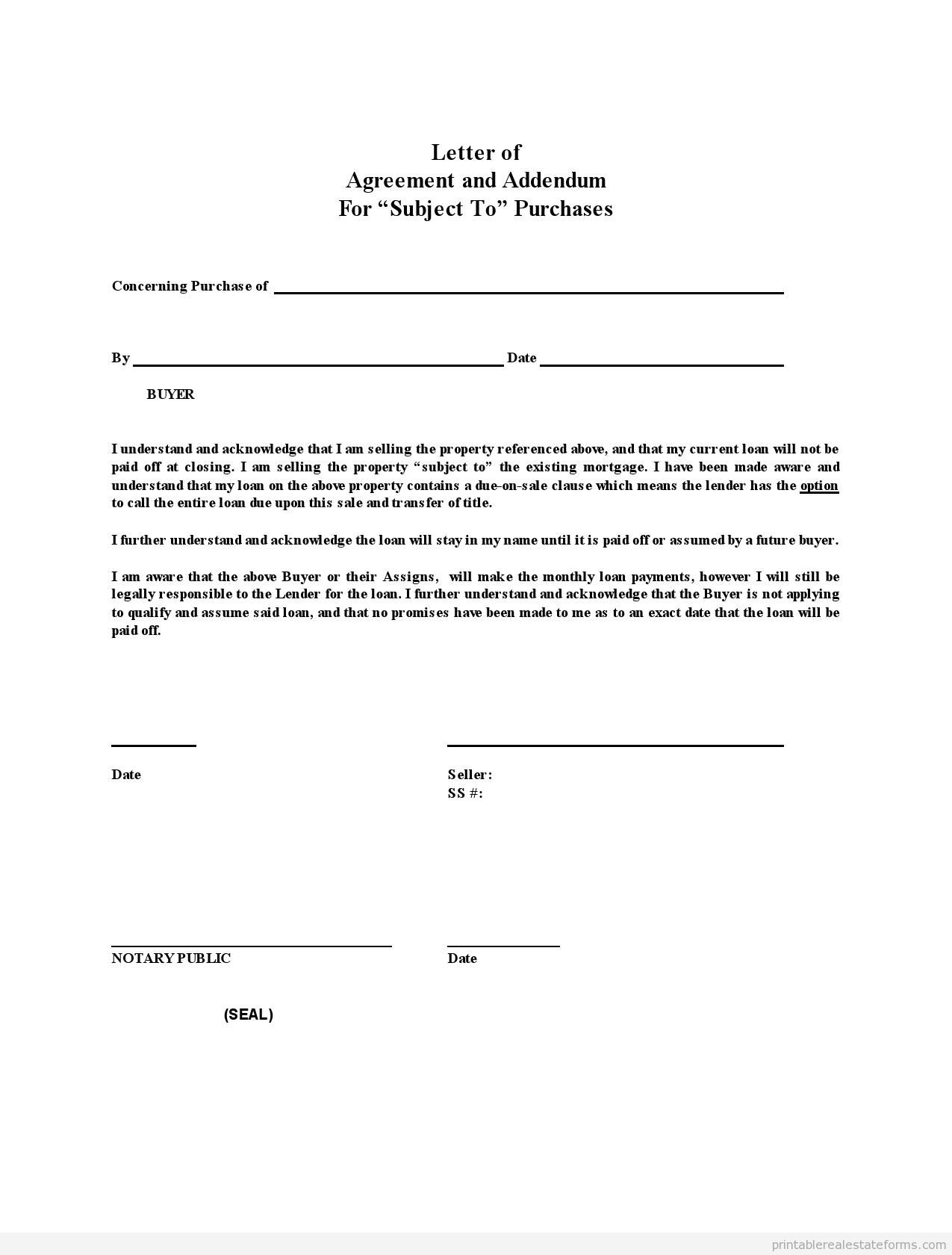 Free Printable Letter of Agreement Form (GENERIC)