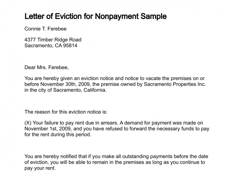 Free Printable Letter Of Eviction Form (GENERIC)