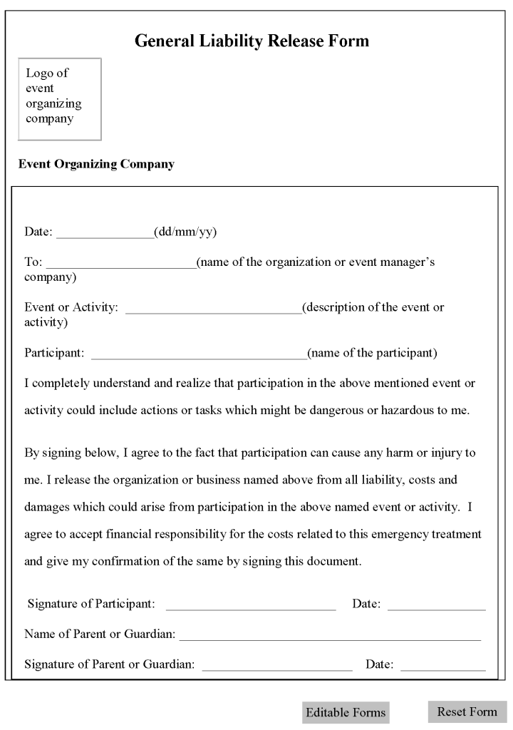 Liability Waiver Forms 1 liability waiver forms