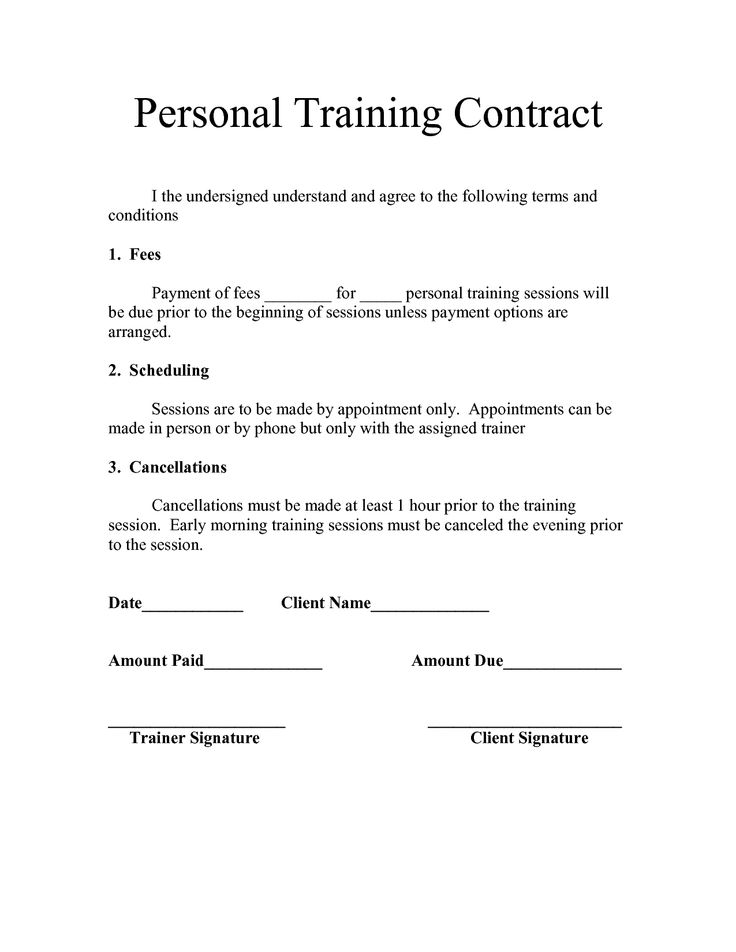 Trainer client agreement personal Personal Training