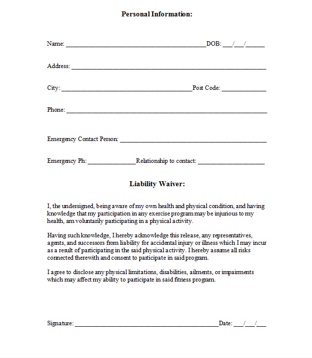 Printable Sample Release And Waiver Of Liability Agreement Form 
