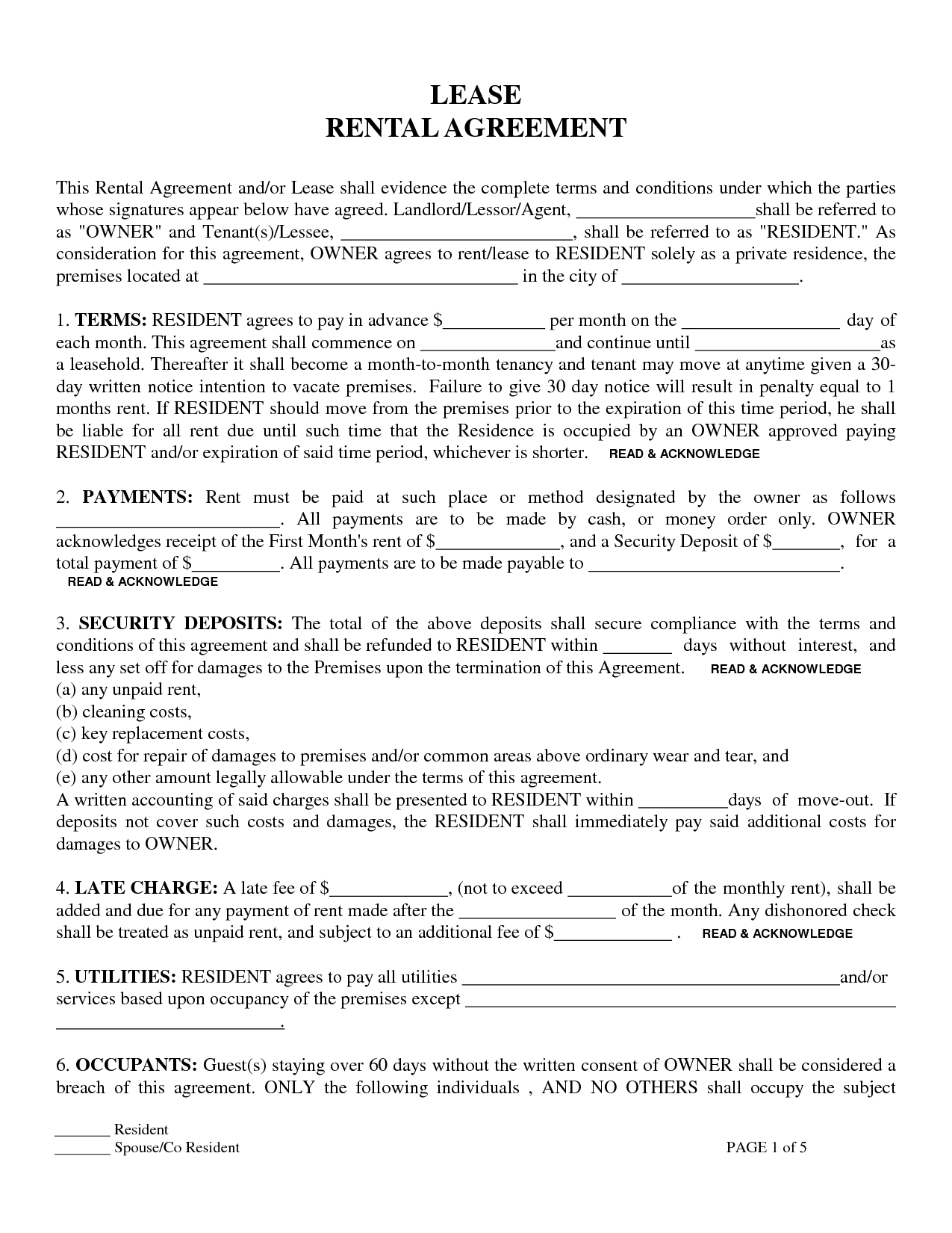 Free Printable Residential Lease Agreement