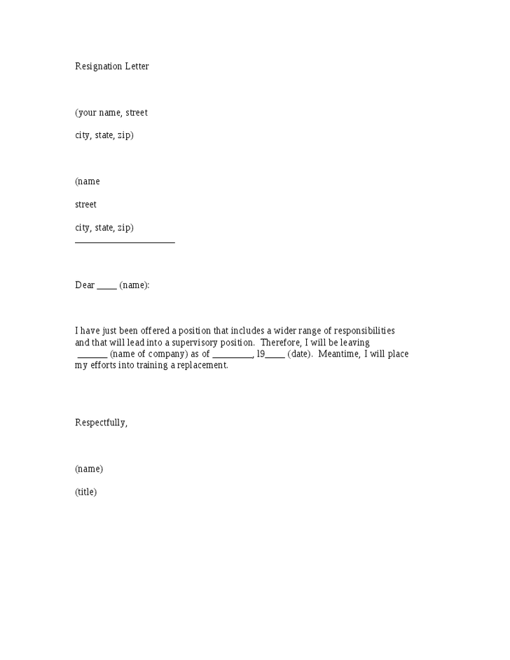 free printable resignation letter form generic